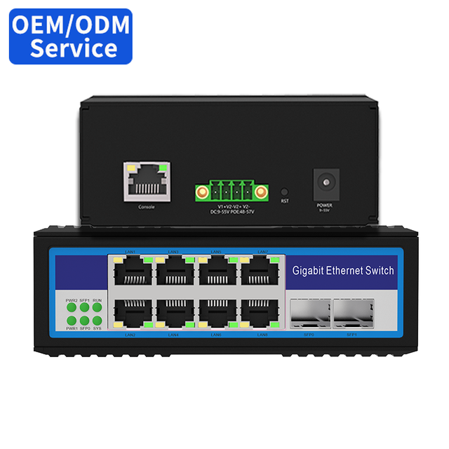 YZW820 Gigabi Non-PoE Intelligent Managed Switch IEEE802.3af/at/bt 2*SFP&8*RJ45 36Gbps IP30 -30~75℃ Input Voltage: 9~55V DC