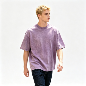 T-shirt oversize en coton 100% de qualité supérieure, lavage à l'acide, col rond, mode urbaine, t-shirt uni, emballage personnalisé pour hommes - Product Image 1