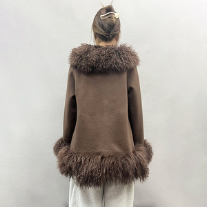 Jancoco Nuevo Abrigo de Lana de Cordero Esponjoso a la Moda para Mujer, Abrigo Corto Personalizado de Lana de Cachemira Genuina con Cuello y Puños de Piel Mongola - Product Image 2