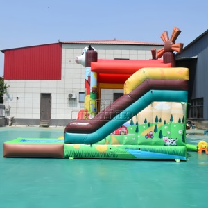 บ้านลมเป่าลมพีวีซี CE Commercial <span class=keywords><strong>Happy</strong></span> Farm พร้อมสไลเดอร์น้ำ สำหรับบริษัทให้เช่า - Product Image 3