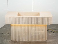 SH STONE Lavabo de salle de bain moderne en pierre calcaire beige Moleanos, écologique, autoportant, avec décor cannelé, pour appartement