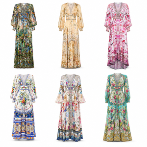 Abito <span class=keywords><strong>Lungo</strong></span> da Donna con Scollo a V, <span class=keywords><strong>Maniche</strong></span> a Lanterna, Stampa Floreale di Lusso, in Chiffon, Stile Boho Chic Elegante - Product Image 5