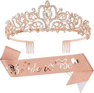 Kit de décoration pour future mariée : Écharpe et couronne de mariée, décorations de fête prénuptiale et enterrement de vie de jeune fille en or rose - Product Image 1