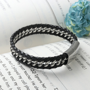 yunnique <b>Titanium</b> Steel Black Woven <b>Chain</b> Bracelet Magnetic Clasp Men's Jewelry Gift - Product Image 4