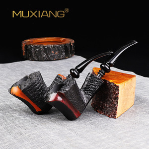Muxiang Handmade Solid Wood Tobacco Pipe Freestyle Flame Pattern Customized Smoking Pipe - Product Image 5