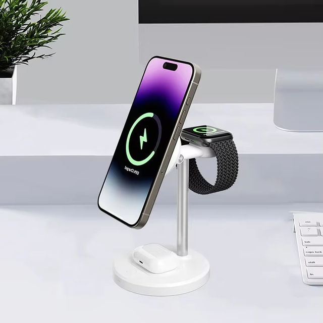 Wireless Phone Charger Magnetic Charging Station Qi2.2 Certified 15V 12V with Fan Cooler 3 in 1 Fast Wireless Charger