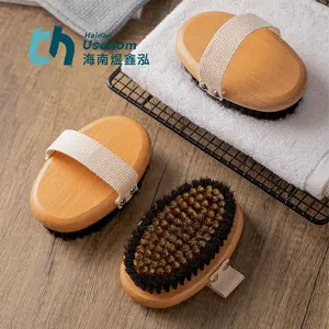 Customized Logo Bristle Hair Brushes Bath Shower Exfoliating Scrubber Massage Wooden Bamboo Dry Body Brush