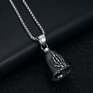 Pendentif cloche en acier inoxydable avec motif de main squelette, collier de style punk pour hommes et femmes, bijoux à la mode - Product Image 2