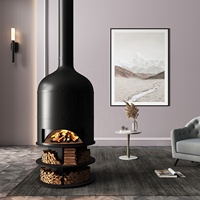 Cheminée suspendue circulaire haut de gamme personnalisée avec un design contemporain pour une utilisation en intérieur dans les maisons et les villas, brûlant du bois de chauffage