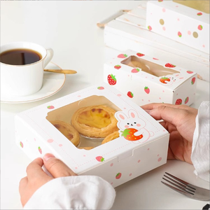 Kotak kertas kemasan donat <span class=keywords><strong>2</strong></span> 4 6 lubang Strawberry lipat cetak kustom dengan jendela - Product Image 3