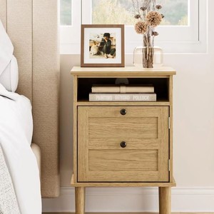 Modern minimalist <b>wooden</b> storage shelf, <b>small</b> bedside <b>table</b>, open storage space, solid wood storage. - Product Image 2
