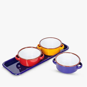8cm 11cm 14cm 18cm niños restaurante cocina artesanía hecha a mano Metal cena esmalte Snack <span class=keywords><strong>Tapas</strong></span> juego de cuencos para servir con dos asas - Product Image 1