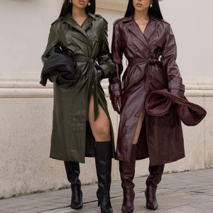 Nueva llegada: Abrigo largo de cuero genuino para mujer, estilo gabardina, manga larga, holgado, elegante, para otoño e invierno. - Product Image 2