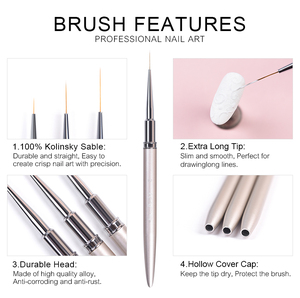 Pinceau à rayures pour ongles 100% Kolinsky Sable, manche en métal, stylo de précision pour la peinture, pour le nail art professionnel - Product Image 3