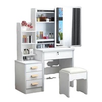 Commode moderne en MDF blanc style bois avec miroir amovible réglable et tabouret pour salle de bain