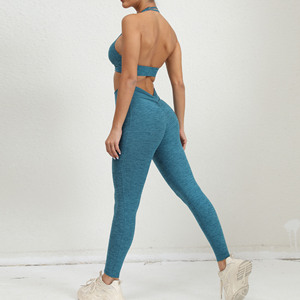 Halter cou réglable soutien-gorge de sport et Scrunch dos pantalons de Yoga tenues ensembles Fitness femmes Yoga ensembles pour les femmes - Product Image 5