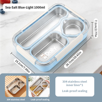 Boîte à lunch scolaire/de bureau grande capacité, sans BPA, en acier inoxydable 304 de qualité alimentaire, mignonne, compatible micro-ondes, multi-compartiments, anti-fuite