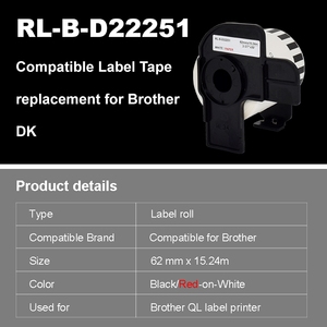 Offre Spéciale : Rouleau compatible Brother DK-22251 noir/rouge sur blanc 6,2 cm x 15,24 m pour QL-800/QL-810W/QL-820NWB - Product Image 2