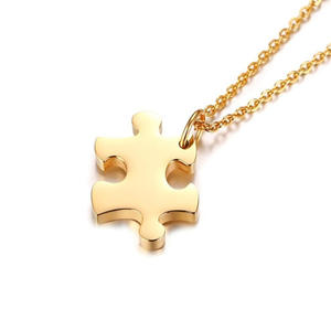 Stainless Steel <strong>Personalised</strong> Love <strong>Friendship</strong> Engravable Puzzle Pendant Necklace 18k PVD Gold BFF Couple Valentine's Day <strong>Gift</strong> - Product Image 4