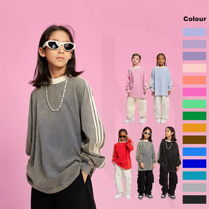 Camiseta de Manga Longa Personalizada para Crianças, Fabricantes Atacadistas, 100% Algodão, Design Listrado, Lavagem Vintage, 285G - Product Image 2