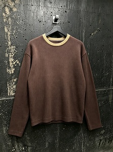 Men's <b>Brown</b> Knitted <b>Long</b> <b>Sleeve</b> O-Neck Sweater With Contrast Trim Regular Fit Casual Solid Color <b>Top</b> - Product Image 1