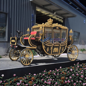 Calèche royale noire et dorée pour mariage, calèche électrique avec capacité de 4 à 6 personnes, pneus en caoutchouc massif, à vendre - Product Image 1