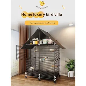 قفص طيور معدني منزلي على شكل فيلا، قفص تربية للببغاء والبادجي والكوكاتيل واليوروبين، قفص أفقي السلك للطيور الحب والغرزالي - Product Image 2