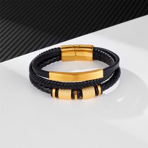 Fashion Wholesale <b>24K</b> <b>Gold</b> Plated Designer Leather <b>Bracelets</b> and Bangles for <b>Men</b>-Gift - Product Image 4