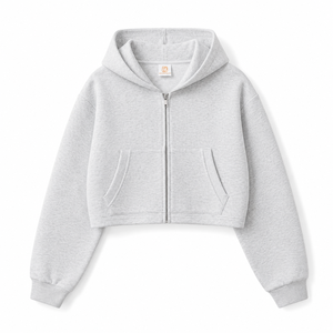Sweat à capuche zippé court personnalisé avec broderie pour homme, veste polaire oversize grise en polyester/coton, streetwear OEM pour l'automne - Product Image 5