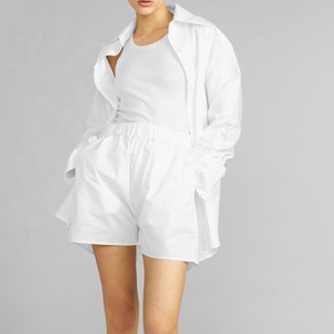 Camicia da donna in cotone 100% bottoni in conchiglia naturale di cotone davanti e dietro orlo curvo camicia da donna <span class=keywords><strong>bianca</strong></span> oversize - Product Image 5