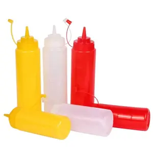 Sampel Gratis Botol Kosong Plastik LDPE Merah Kuning Putih untuk Saus Cabai dengan Tutup Putar