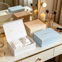 Coffret cadeau de luxe personnalisé avec logo magnétique, boîte à bijoux rectangulaire en papier, étui à bijoux en velours, sac à cordon en suède, boîte à bagues