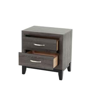 Meubles de chambre DB Rustic Grey Oak Solidwood 1pc Table de chevet 2 tiroirs Table d'appoint de lit Design simple - Product Image 2