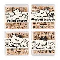 Boîte à tampons mignonne de 36 pièces, motifs de chat et de nuage de style Ins pour la décoration DIY des étudiants, carnets, tampons en bois fabriqués en Chine