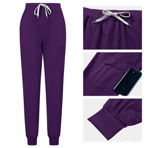 Women's Scrub Set Short Sleeve V Neck Top With Pocket Jogger Pants Hospital Uniform Moisture Wicking Split Set - Product Image 3