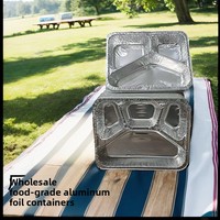 Boîte à lunch rectangulaire jetable en aluminium de qualité alimentaire avec couvercle en aluminium, compartiments multi-grilles épaissis, pour plats à emporter et barbecue