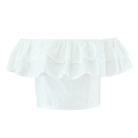 Ensemble deux pièces OEM/ODM personnalisé en coton 100% écologique à motif floral, blanc, à manches courtes, avec œillets, épaules dénudées et volants, coupe courte