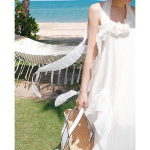 Nouvelle <span class=keywords><strong>Robe</strong></span> d'été élégante à col halter, coupe ajustée, avec fleurs en relief, pour la <span class=keywords><strong>plage</strong></span> et les vacances, pour femmes - Product Image 4