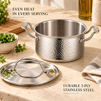 WOXIANG Marmite à fondue surélevée 16 cm en acier inoxydable 3 couches à rayures martelées pour une cuisson uniforme et des repas de table