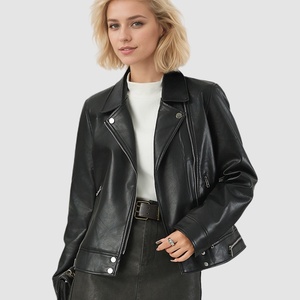 <span class=keywords><strong>Chaqueta</strong></span> de Cuero Negra para Mujer, Estilo Motociclista, Informal, Corta, Ajustada, de Moda, Personalizable - Product Image 3