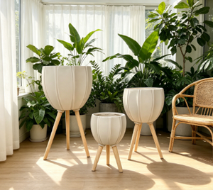 Modern Vertical Fluted <b>Pumpkin</b> Standing Planter Weather Resistant Decorative Cement Plant Pot for Home Hotel - Product Image 3