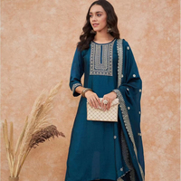 Ensemble Kurta Pantalon Dupatta en Soie de Haute Qualité pour Femme, Design Moderne, Toutes Saisons, Prêt-à-porter Quotidien, Entièrement Cousu
