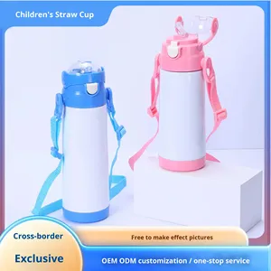 Gourde isotherme portable pour enfants en acier inoxydable 304 à double paroi, avec couvercle à ouverture rapide et paille, pour sublimation transfrontalière - Product Image 3