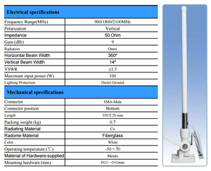 Antennes Wifi 802.11n 2.4-2.5GHz 4G 698-2700MHz Wimax 3500MHz Gnss Gps Antennes marines en fibre de verre - Product Image 3