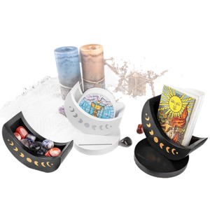 Wooden <b>Moon</b> Shaped Tarot Card Holder With <b>Crystal</b> Base And <b>Moon</b> Phase Display Stand For Tarot Cards And Stones - Product Image 1