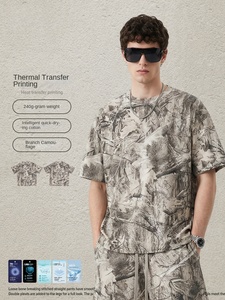 Camiseta de Manga Corta Informal Holgada con Estampado de Camuflaje de Transferencia de Calor de Alta Calidad de 240G, Marcas Europeas y Americanas de Verano para Hombre - Product Image 4