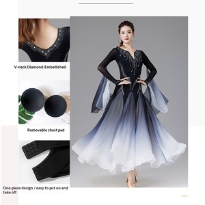 FLHY0804 Jupe de <span class=keywords><strong>danse</strong></span> moderne pour femme, Robe de <span class=keywords><strong>danse</strong></span> standard nationale pour la valse, Robe de compétition de tango, Jupe de <span class=keywords><strong>danse</strong></span> sociale pour la <span class=keywords><strong>danse</strong></span> carrée - Product Image 2