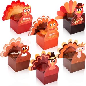 กล่องของขวัญกระดาษลายไก่งวงสำหรับงานเลี้ยงวันขอบคุณพระเจ้า แพ็ค 12 กล่อง กล่องของขวัญกระดาษแข็งสีขาวสำหรับตกแต่งงานเลี้ยงวันขอบคุณพระเจ้า - Product Image 1