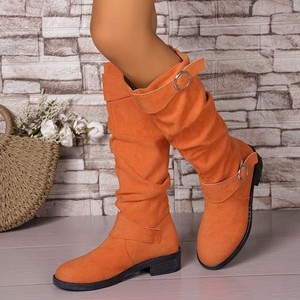 2025 automne hiver dames mode bottes nouveau transfrontalier grande <span class=keywords><strong>taille</strong></span> couleur unie talon épais sans lacet fermeture daim ceinture boucle - Product Image 3