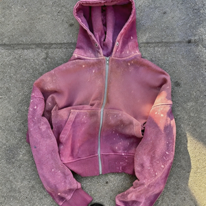 Felpa con cappuccio con zip <span class=keywords><strong>viola</strong></span> effetto sbiadito vintage, lavaggio acido, distressed, pesante, vestibilità oversize squadrata, da <span class=keywords><strong>uomo</strong></span> - Produttore - Product Image 2